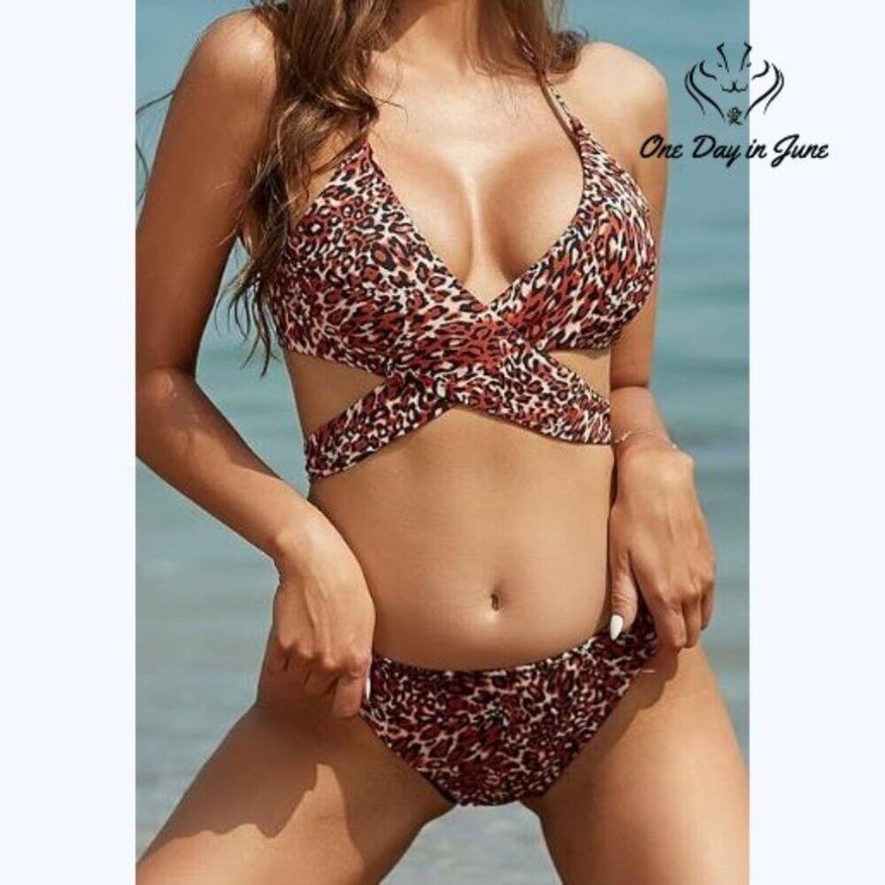 Shekini Halter Bandage Bikini Swimsuit Size M